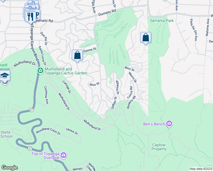 map of restaurants, bars, coffee shops, grocery stores, and more near 4319 Saltillo Street in Los Angeles