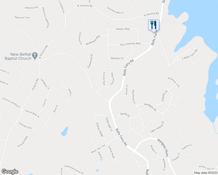 map of restaurants, bars, coffee shops, grocery stores, and more near 465 Colonial Walk in Woodstock