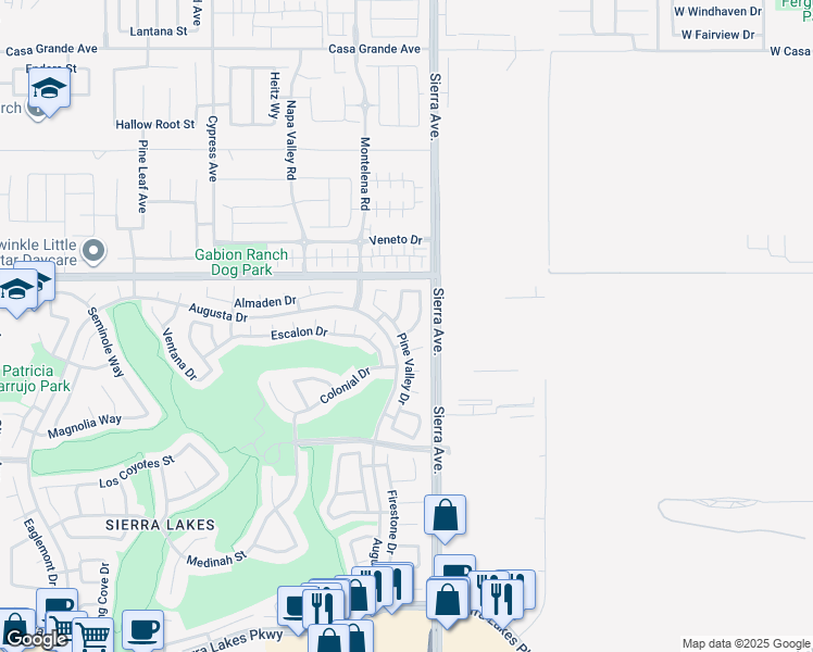 map of restaurants, bars, coffee shops, grocery stores, and more near 5794 Bay Hill Lane in Fontana