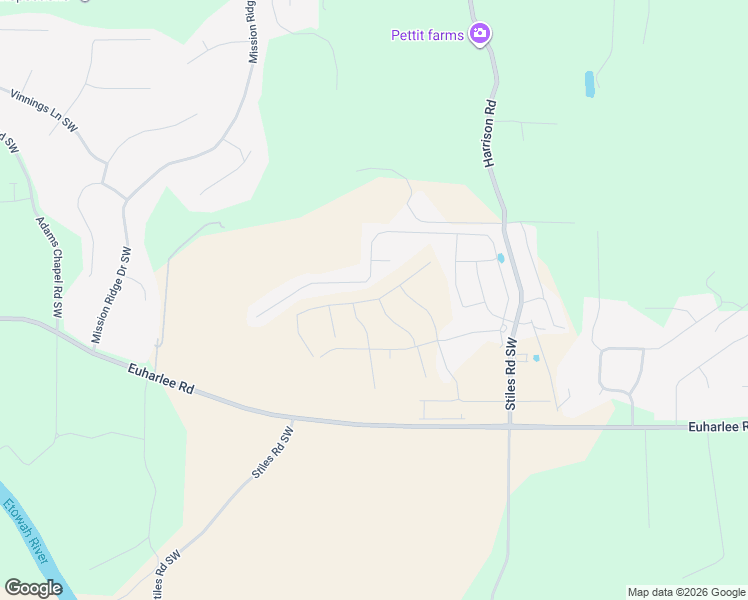 map of restaurants, bars, coffee shops, grocery stores, and more near 104 Tower Drive Southwest in Cartersville