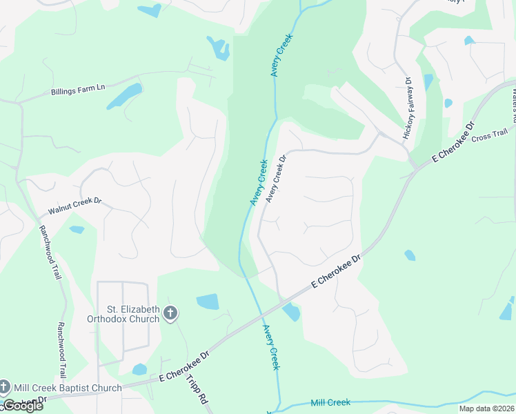 map of restaurants, bars, coffee shops, grocery stores, and more near 1025 Avery Creek Drive in Woodstock