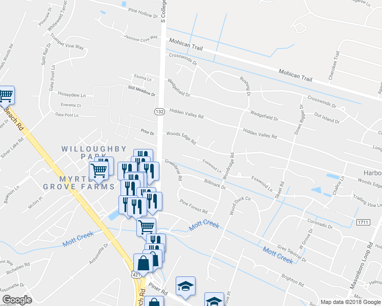 map of restaurants, bars, coffee shops, grocery stores, and more near 514 Foxwood Lane in Wilmington
