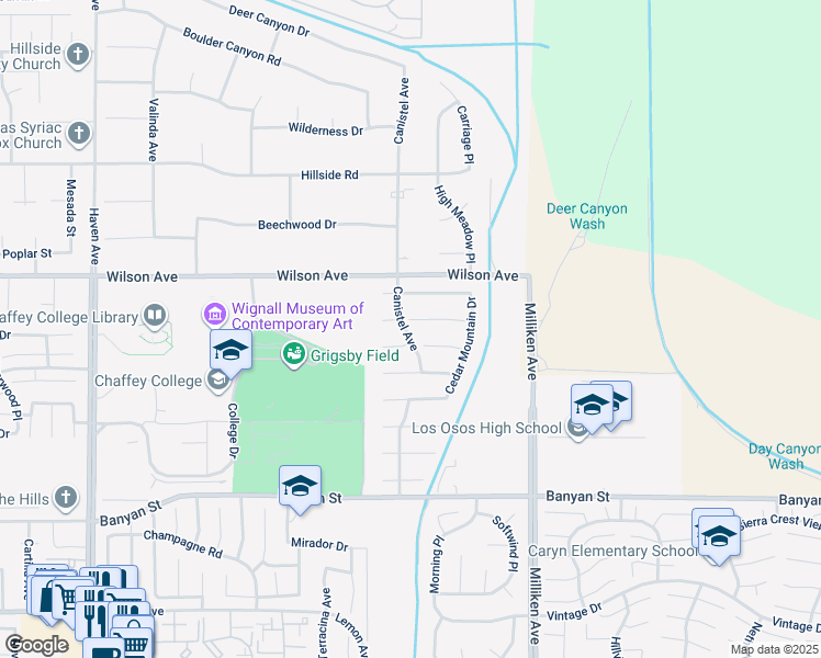 map of restaurants, bars, coffee shops, grocery stores, and more near 11021 Cedar Creek Drive in Rancho Cucamonga
