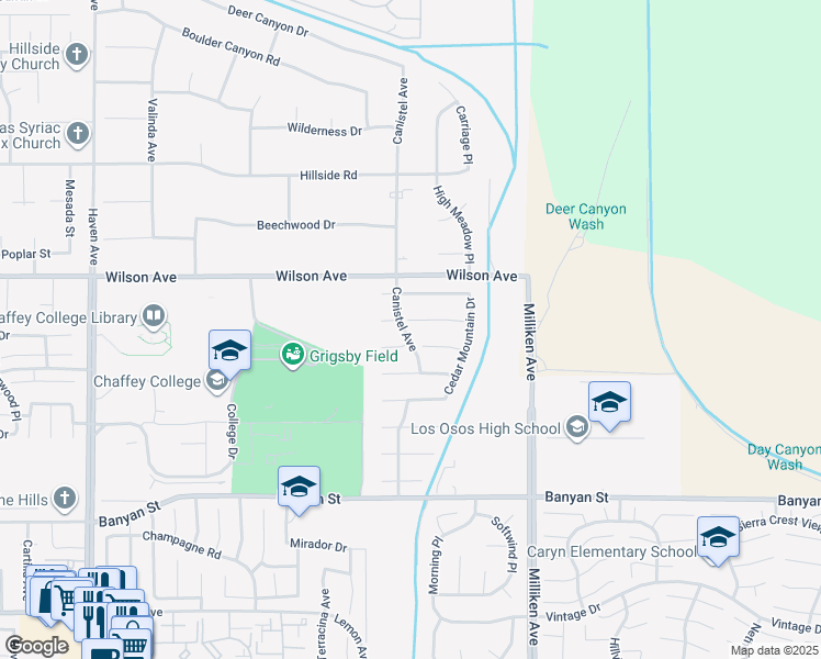 map of restaurants, bars, coffee shops, grocery stores, and more near 11021 Cedar Creek Drive in Rancho Cucamonga