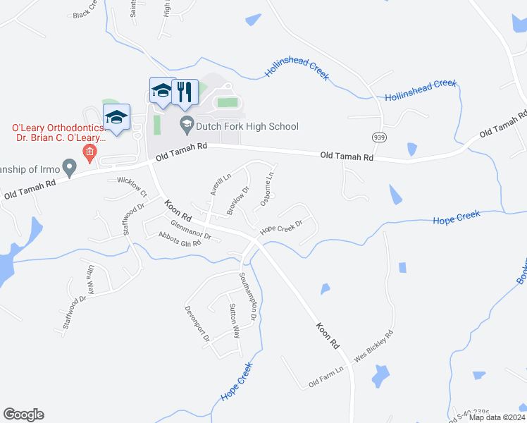 map of restaurants, bars, coffee shops, grocery stores, and more near 123 Osborne Lane in Irmo