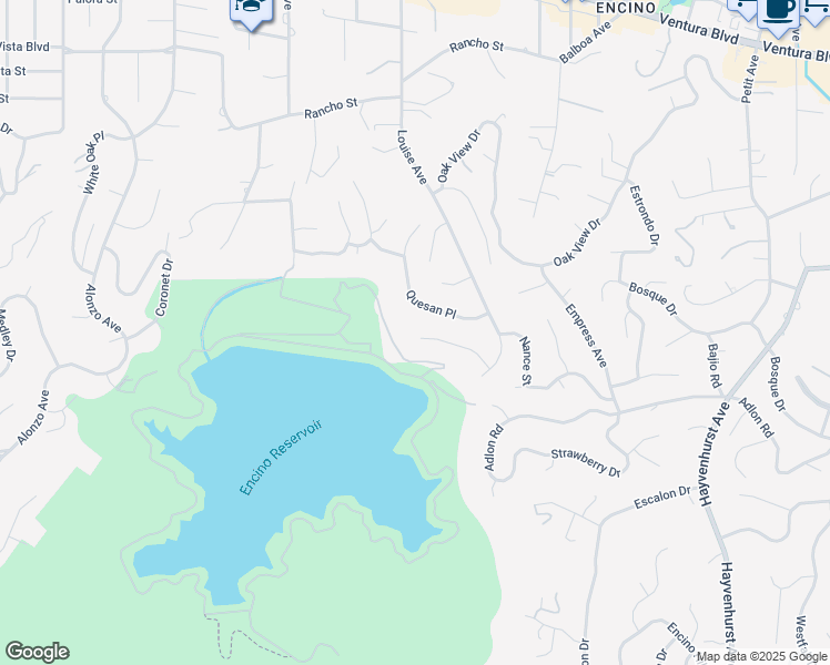 map of restaurants, bars, coffee shops, grocery stores, and more near 17269 Luverne Place in Los Angeles