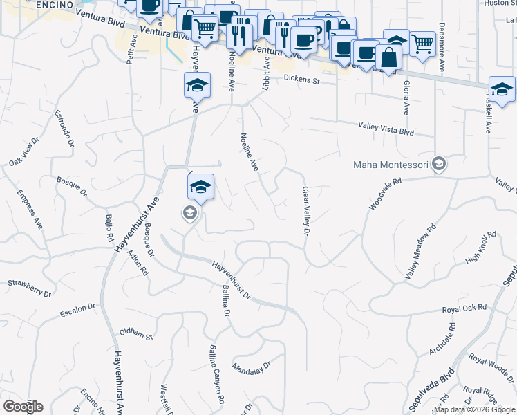 map of restaurants, bars, coffee shops, grocery stores, and more near 4273 Noeline Avenue in Los Angeles