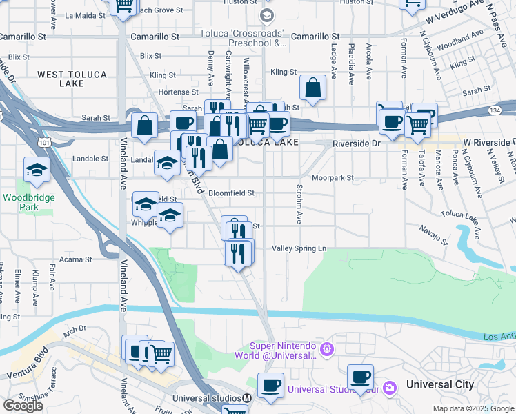 map of restaurants, bars, coffee shops, grocery stores, and more near in Los Angeles