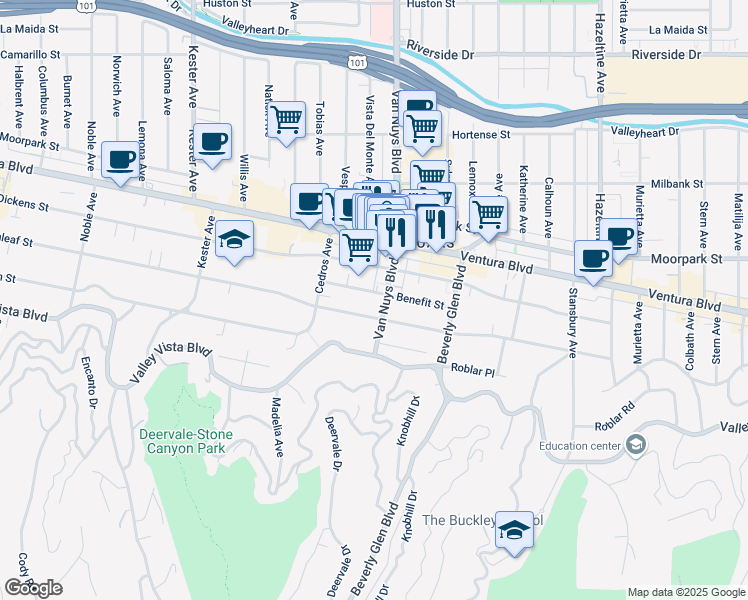 map of restaurants, bars, coffee shops, grocery stores, and more near in Los Angeles