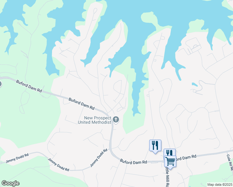 map of restaurants, bars, coffee shops, grocery stores, and more near 6128 Lanier Harbor Landing in Buford
