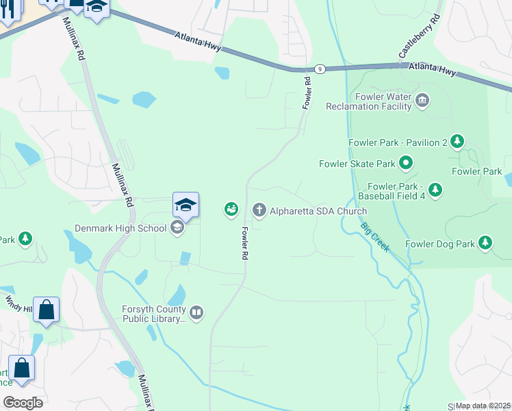 map of restaurants, bars, coffee shops, grocery stores, and more near 355 Fowler Road in Alpharetta