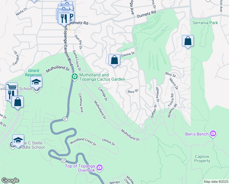 map of restaurants, bars, coffee shops, grocery stores, and more near 4389 San Blas Avenue in Los Angeles