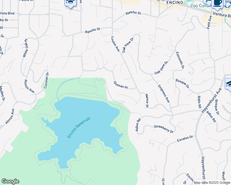 map of restaurants, bars, coffee shops, grocery stores, and more near 17269 Luverne Place in Los Angeles