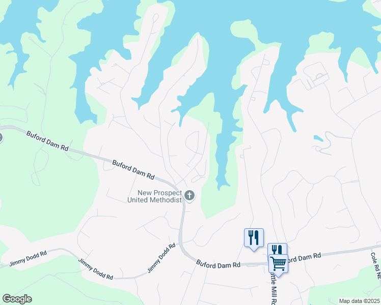 map of restaurants, bars, coffee shops, grocery stores, and more near 6128 Lanier Harbor Landing in Buford
