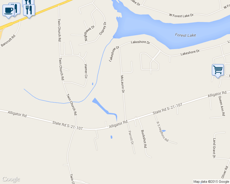 map of restaurants, bars, coffee shops, grocery stores, and more near 2125 McLaurin Drive in Florence