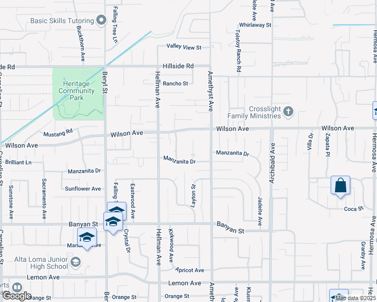map of restaurants, bars, coffee shops, grocery stores, and more near 5824 Layton St in Rancho Cucamonga