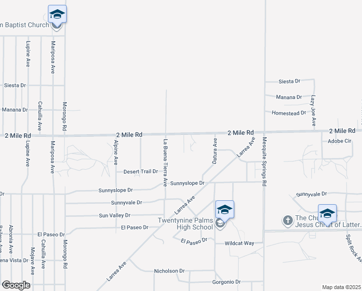 map of restaurants, bars, coffee shops, grocery stores, and more near 5750 Hall Lane in Twentynine Palms