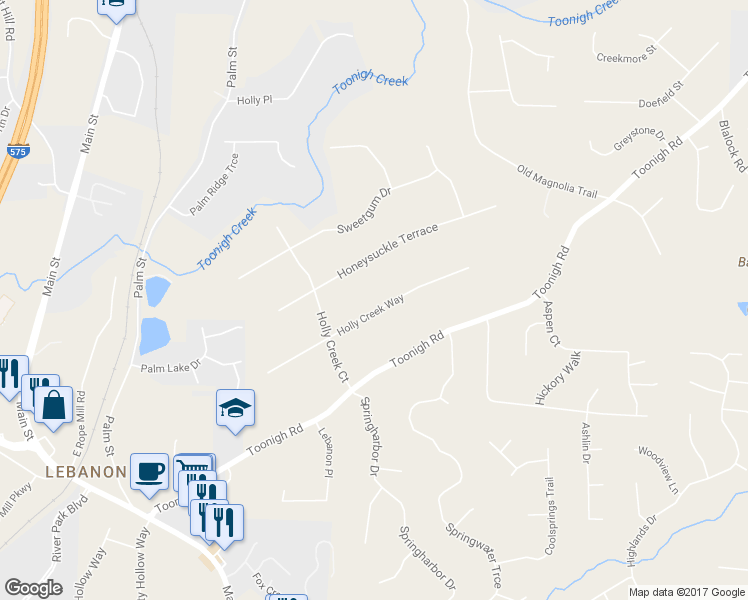 map of restaurants, bars, coffee shops, grocery stores, and more near 221 Holly Creek Way in Woodstock
