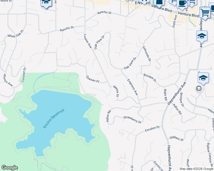 map of restaurants, bars, coffee shops, grocery stores, and more near 4253 Louise Avenue in Los Angeles
