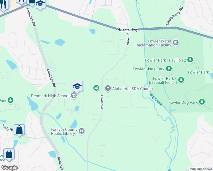 map of restaurants, bars, coffee shops, grocery stores, and more near 355 Fowler Road in Alpharetta