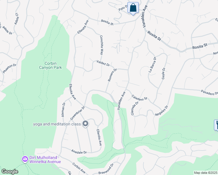 map of restaurants, bars, coffee shops, grocery stores, and more near 4330 Romero Drive in Los Angeles
