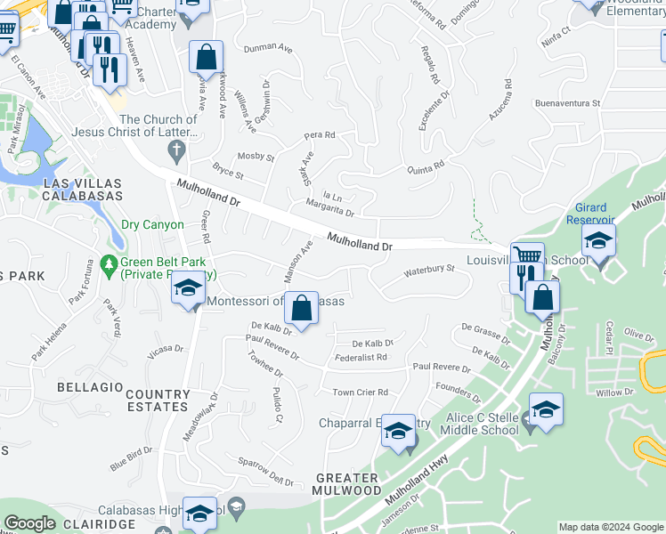 map of restaurants, bars, coffee shops, grocery stores, and more near 22759 Brenford Street in Los Angeles