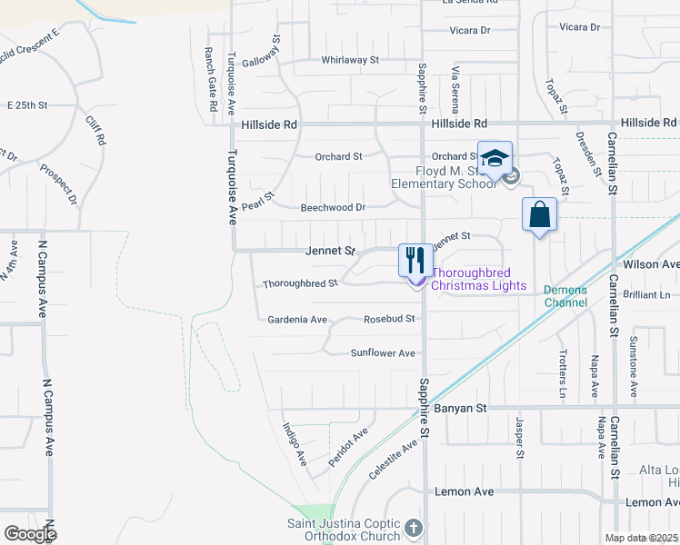 map of restaurants, bars, coffee shops, grocery stores, and more near 5800 Ridgeway Road in Rancho Cucamonga