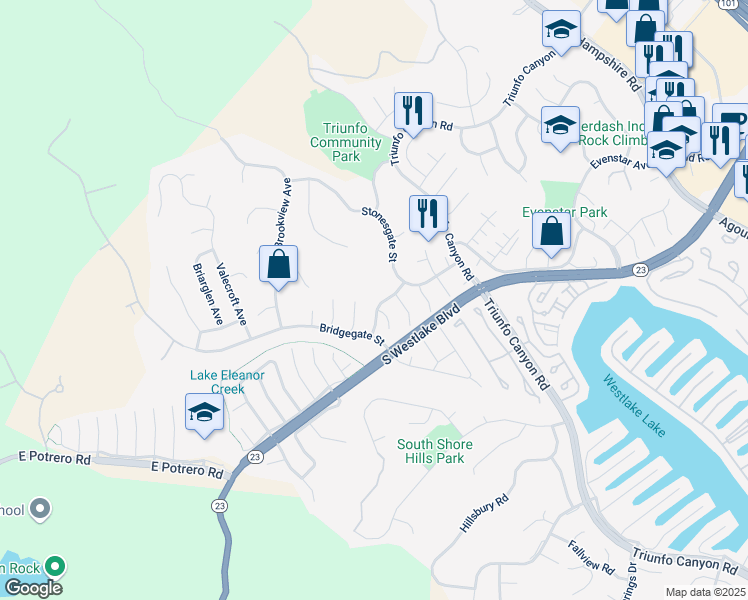 map of restaurants, bars, coffee shops, grocery stores, and more near 1241 Clayford Ave in Westlake Village