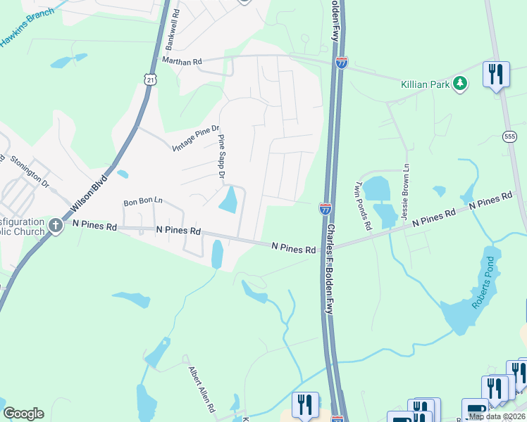 map of restaurants, bars, coffee shops, grocery stores, and more near 152 Windfall Road in Blythewood