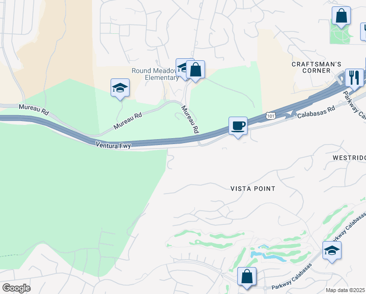 map of restaurants, bars, coffee shops, grocery stores, and more near 24645 Calabasas Road in Calabasas