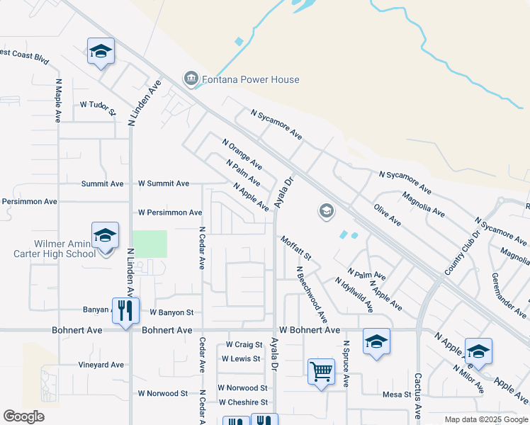 map of restaurants, bars, coffee shops, grocery stores, and more near 2826 North Apple Avenue in Rialto