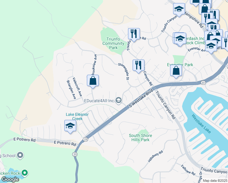 map of restaurants, bars, coffee shops, grocery stores, and more near 1267 Willsbrook Court in Westlake Village