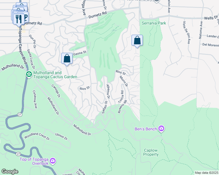 map of restaurants, bars, coffee shops, grocery stores, and more near 4320 Alhama Drive in Los Angeles