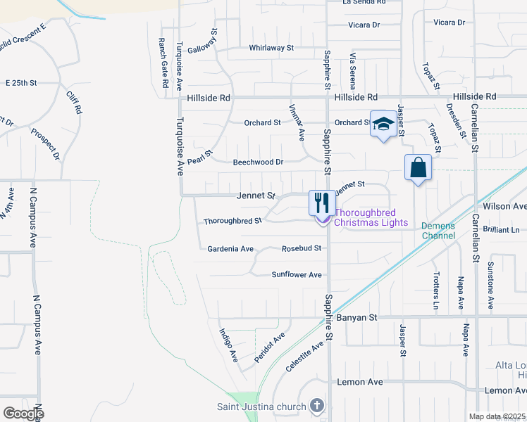 map of restaurants, bars, coffee shops, grocery stores, and more near 5800 Ridgeway Road in Rancho Cucamonga