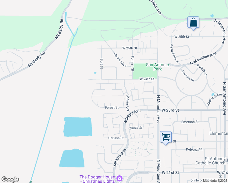 map of restaurants, bars, coffee shops, grocery stores, and more near 1436 Panorama Street in Upland