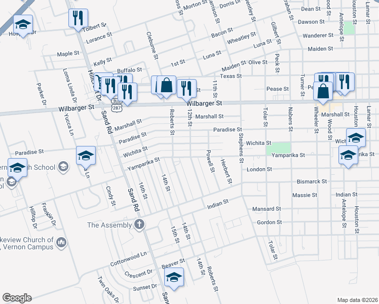 map of restaurants, bars, coffee shops, grocery stores, and more near in Vernon