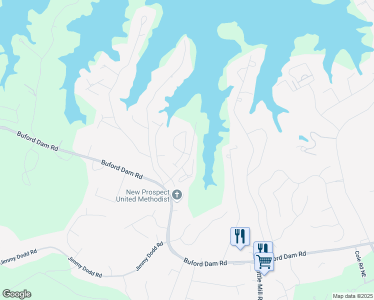 map of restaurants, bars, coffee shops, grocery stores, and more near 2059 Lanier Harbor Pointe in Buford