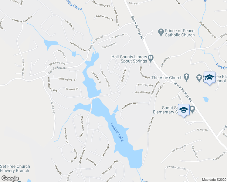 map of restaurants, bars, coffee shops, grocery stores, and more near 7004 Lake Sterling Boulevard in Flowery Branch