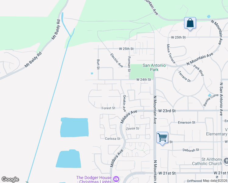 map of restaurants, bars, coffee shops, grocery stores, and more near 1436 Panorama Street in Upland