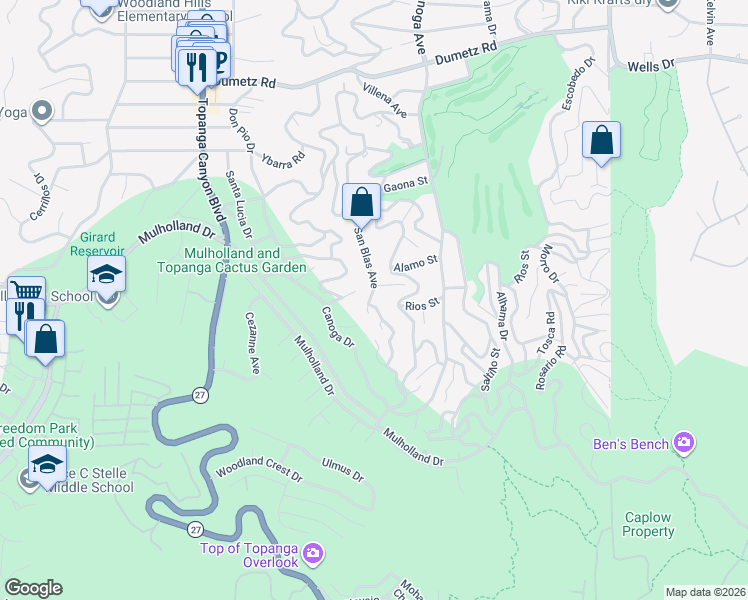 map of restaurants, bars, coffee shops, grocery stores, and more near 4404 San Blas Avenue in Los Angeles