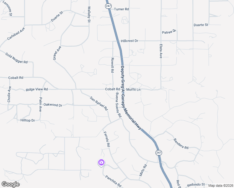 map of restaurants, bars, coffee shops, grocery stores, and more near Buena Suerte Road in Yucca Valley