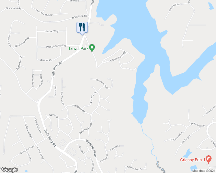 map of restaurants, bars, coffee shops, grocery stores, and more near 425 Sycamore Trail in Woodstock