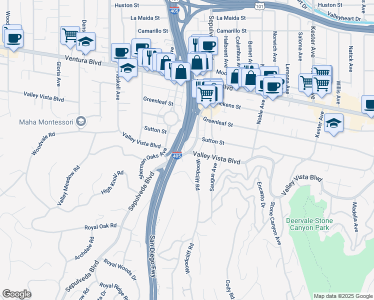 map of restaurants, bars, coffee shops, grocery stores, and more near 4351 Sepulveda Boulevard in Los Angeles