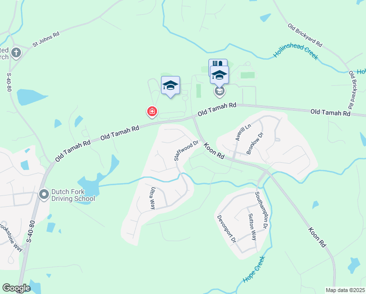 map of restaurants, bars, coffee shops, grocery stores, and more near 108 Staffwood Drive in Irmo