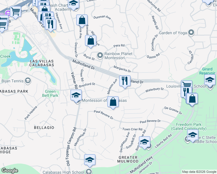 map of restaurants, bars, coffee shops, grocery stores, and more near 4301 Manson Avenue in Los Angeles