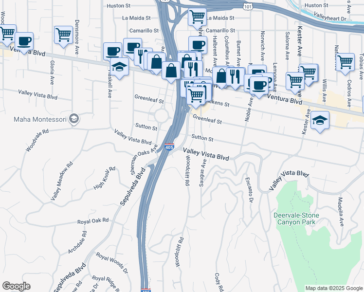 map of restaurants, bars, coffee shops, grocery stores, and more near 4351 Sepulveda Boulevard in Los Angeles
