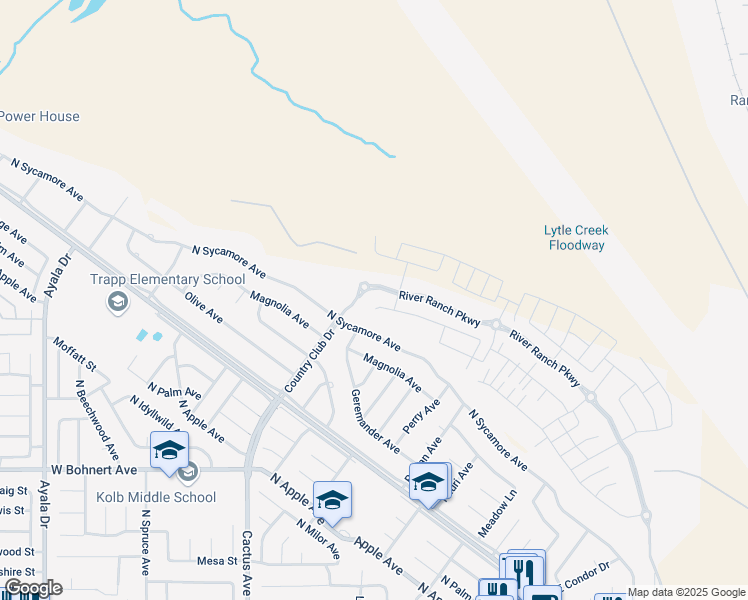 map of restaurants, bars, coffee shops, grocery stores, and more near 2685 Hannah Creek Lane in Rialto