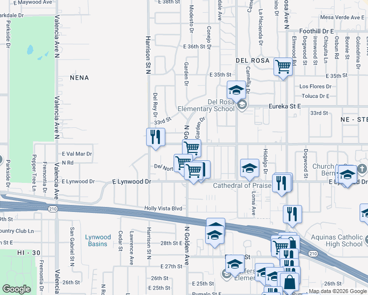 map of restaurants, bars, coffee shops, grocery stores, and more near in San Bernardino County