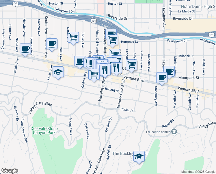 map of restaurants, bars, coffee shops, grocery stores, and more near in Los Angeles