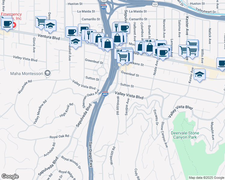 map of restaurants, bars, coffee shops, grocery stores, and more near 4351 Sepulveda Boulevard in Los Angeles
